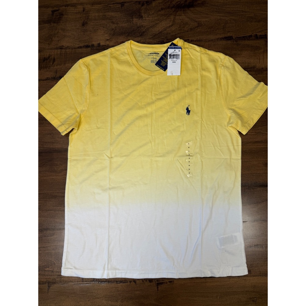 Polo Ralph Lauren Mens Ombre Dip Dye T-Shirt Yellow White Pony Logo M NEW